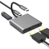 Erdineks 4K Iki HDMI Dönüştürücü Type-C Girişli USB Pd Çoklu Çevirici Şarj Imkanı Çoklu Dönüştürücü - Gri