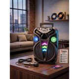 Erdineks 8 Inç Taşınabilir Bluetooth Parti Hoparlörü - Mikrofonlu Karaoke Seti, Şarjlı ve LED Işıklı Ses Sistemi (Usb/aux/fm Radyo) - Siyah