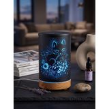 Erdineks Kedi Tasarımlı Ahşap Aromaterapi Difüzörü - 7 Renk LED Işıklı Uçucu Yağ Buhar Makinesi 200ML - Bej