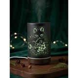 Erdineks Kedi Tasarımlı Ahşap Aromaterapi Difüzörü - 7 Renk LED Işıklı Uçucu Yağ Buhar Makinesi 200ML - Kahverengi
