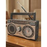 Erdineks Klasik Retro Tarzı Güneş Paneli Antenli Analog Saatli Trt Bandrolü Bluetooth Radyo Hoparlör - Siyah