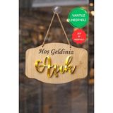 Erdizden Pleksi Yazılı Modern Açık-Kapalı Tabelası - Akçaağaç - Ahşap - Bej
