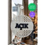 Erdizden Rattan Desenli Açık-Kapalı Tabelası - Akçaağaç - Ahşap - Bej