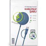 Erdmsp 2 In 1 USB ve Type-C Portlu 15W Mag-Safe Şarj Cihazı Manyetik Kablosuz Indüksiyon Şarj Cihazları - Lacivert