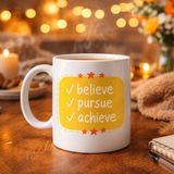 Erdo Ticaret Buğz Believe Pursue Achieve Yazılı Porselen Kupa Model 124 – Motive Edici Tasarım, Ilham Veren Kahve & Çay Kupası, Özel Hediye - Belirtilmemiş - 001 - Beyaz