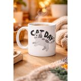 Erdo Ticaret Buğz Cat Day Kedi Desenli Porselen Kupa Model 67 – Sevimli Kedi Figürlü, Günlük Kullanıma Uygun, Kahve & Çay Kupası - Belirtilmemiş - 001 - Beyaz