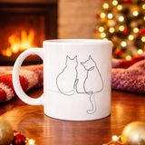 Erdo Ticaret Buğz Minimal Çizim Iki Kedi Desenli Porselen Kupa Model 77 – Sevgi Temalı Şık Tasarım, Kahve & Çay Kupası - Belirtilmemiş - 001 - Beyaz