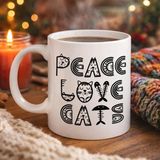 Erdo Ticaret Buğz Peace Love Cats – Sevimli Kedi Desenli Porselen Kupa Model 60 Kahve & Çay Kupası - Belirtilmemiş - 001 - Beyaz