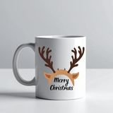 Erdo Ticaret Merry Christmas Geyik Boynuzu Tasarımlı Kupa Model 235 Yılbaşı Temalı Seramik Kahve Kupası - Belirtilmemiş - 001 - Beyaz