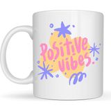 Erdo Ticaret Positive Vibes Porselen Kupa Model 138 – Renkli Tasarım Motivasyon Kupası – Pozitif Enerji Veren Kahve & Çay Kupası - Belirtilmemiş - 001 - Beyaz
