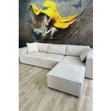 Erduran Mobilya Angelo 3 Modül + 1 Puf Köşe Koltuk Takımı (4 Modül) Kadife Kumaş Sırt Minderli
