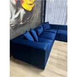 Erduran Mobilya Angelo 4 Modül + 2 Puf Köşe Koltuk Takımı Bayb Face Kadife Koyu Lacivert Takım