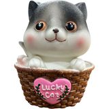 Eren Pastoral Tarz Polyester Sepet Içinde Sevimli Gri Kedi Kumbara – Dekoratif & Fonksiyonel (En:12cm Boy:18 cm Der: 9,5 cm) - Renkli
