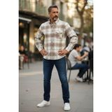 Eren Style Kışlık Pamuklu Bej Uzun Kollu Cepli Erkek Oduncu Gömlek (Slim Fit) - 2XL