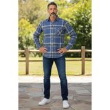 Eren Style Kışlık Pamuklu Mavi Uzun Kollu Cepli Erkek Oduncu Gömlek (Slim Fit)