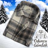 Eren Style Kışlık Pamuklu Uzun Kollu Kapaklı Çift Cepli Erkek Oduncu Gömlek (Regular Kalıp) - 2XL - Haki