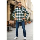 Eren Style Kışlık Pamuklu Yeşil Uzun Kollu Cepli Erkek Oduncu Gömlek (Slim Fit) - 2XL
