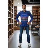 Eren Style Klasik %100 Cotton Uzun Kollu Terletmeyen Kışlık Flanel Kumaş Kareli Gömlek (Regular Kalıp) - Mavi