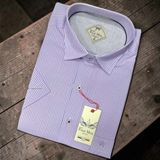 Eren Style Linen Keten Klasik %100 Cotton Kısa Kollu Terletmeyen Gömlek - Lila - 3XL