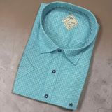 Eren Style Linen Keten Klasik %100 Cotton Kısa Kollu Terletmeyen Gömlek - Turkuaz - 2XL