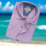 EREN STYLE Linen Keten Klasik Kısa Kollu Lila Erkek Gömlek (Regular Kalıp)