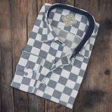 Eren Style Pamuklu Gri Damalı Uzun Kollu Erkek Gömlek (Slim Fit Kalıp)