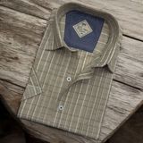 Eren Style Pamuklu Linen Kumaş Kısa Kollu Erkek Gömlek (Regular Kalıp) - 4XL - Koyu Vizon