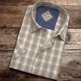 Eren Style Pamuklu Linen Kumaş Kısa Kollu Erkek Gömlek (Regular Kalıp) - Açık Kahve