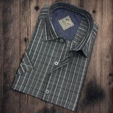 Eren Style Pamuklu Linen Kumaş Kısa Kollu Erkek Gömlek (Regular Kalıp) - Antrasit