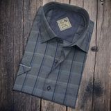 Eren Style Pamuklu Linen Kumaş Kısa Kollu Erkek Gömlek (Regular Kalıp) - XL - Antrasit
