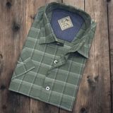 Eren Style Pamuklu Linen Kumaş Kısa Kollu Erkek Gömlek (Regular Kalıp) - XL - Yeşil
