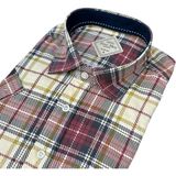 Eren Style Slim Fit Pamuklu Ekose Kısa Kollu Tek Cepli Yakası Gizli Düğme Gömlek (Slim Fit Kalıp) - Kırmızı