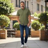 Eren Style Slim Fit Pamuklu Kısa Kollu Yaka Gizli Düğme Gömlek (Slim Fit Kalıp) - Haki - XL