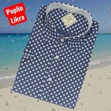 Eren Style Slim Fit Pamuklu Kısa Kollu Yaka Gizli Düğme Gömlek (Slim Fit Kalıp) - Lacivert - 2XL