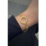 Erer Gümüş Gümüş Grek Model Pullu Çeyrek Altın Çerçevesi Bileklik