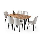 Erezoğulları Milano Mdf Açılır Mutfak Masa 6 Lı Sandalyeli Takım 75*130cm Meşe