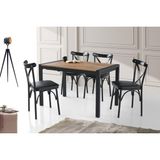 Erezoğulları Mobilya Açılır Yemek Toplantı Masası ve 4 Ad Bahar Sandalye Takımı 75*120 cm - 75x120 cm - Ceviz - Siyah
