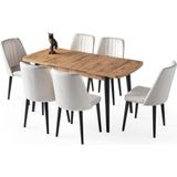 Erezoğulları Mobilya Milano Mdf Açılır Mutfak Masa 6 Lı Sandalyeli Takım 75x130cm - Çam - 75 x 130 cm