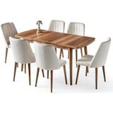 Erezoğulları Mobilya Milano Mdf Açılır Mutfak Masa 6 Lı Sandalyeli Takım 75x130cm - Ceviz - 75 x 130 cm