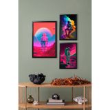 Erfa Concept Genç Odası İçin Pop Art Tarzı Üçlü Dekor Siyah Ahşap Çerçeve Görünümlü Mdf Tablo