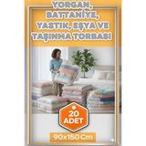 Erfa Plastik Ambalaj 90X150 cm 1.kalite Naylon Torba Büyük Boy Kalın Yorgan Yastık Battaniye Poşeti Eşya Koymalık - Şeffaf - 20 Adet - 91x150 Cm
