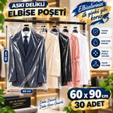 Erfa Plastik Ambalaj Askı Delikli Elbise Poşeti 60x90 cm • Şeffaf Naylon Kılıfı • Elbise, Abiye, Takım Elbise, Mont Koruma Saklama Torbası, Toz Geçirmez - 30 Adet