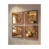 ERGEÇ TASARIM Lotus Serisi Aynalı Dekoratif Duvar Paneli 4 Parça | 20x20 cm & 25x25 cm | Siyah & Atlantik Çam | Gold / Gümüş Ayna Pleksi