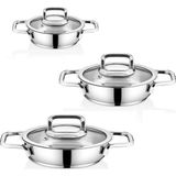 Ergençler Falez Vento Extra Kalın Cam Kapaklı 3 Lü Çelik Sahan Seti - Orta Boy ( 18-20-22Cm)