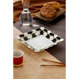 ERGENÇLERZÜCCACİYE CKR3836 Porselen Kare Sunumluk Dekoratif Tabak, 30x30 cm, Beyaz