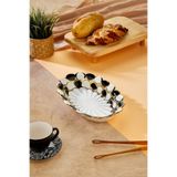 ERGENÇLERZÜCCACİYE CKR3840 Porselen Oval Sunumluk Dekoratif Tabak, 30x19 cm, Beyaz, Gold-Siyah Kombinasyon