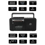 ErginGroup Taşınabilir Müzik Seti Kaset Çalar FM Radyo USB MP3 Player Bluetooth Hoparlör Retro Nostalji Radyo