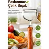 Ergonomik Ahşap Saplı Metal Meyve Sebze Soyacağı Tek Başlıklı Pratik Soyacak