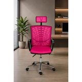 Ergonomik Fileli Ofis Koltuğu, Başlıklı Çalışma Sandalyesi Pembe Koltuk
