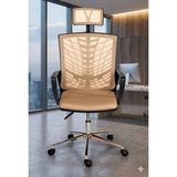 Ergonomik Fileli Ofis Koltuğu, Krem Başlıklı Çalışma Sandalyesi, Modern Yönetici Koltuğu